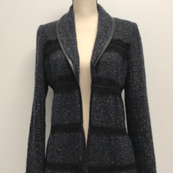 Ming Wang Leather Trim Mxd Media Jacket Cardigan Sweater - Picture 1 of 16